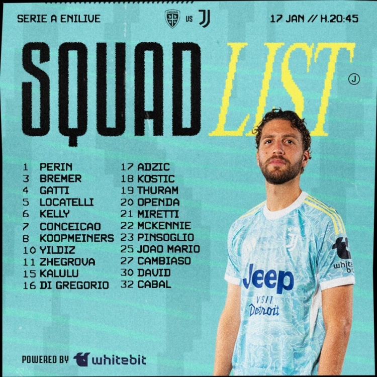 kaiyun-尤文客战卡利亚里名单：伊尔迪兹、戴维、孔塞桑、布雷默在列