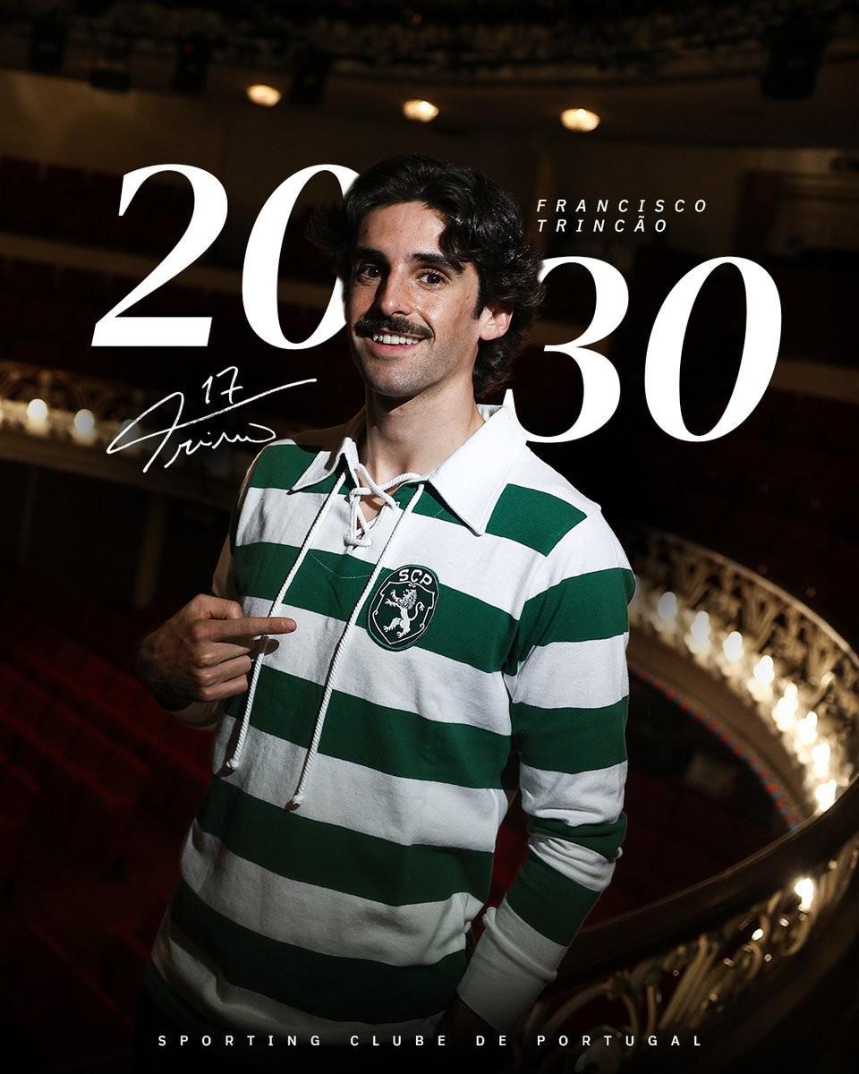 官方：26岁葡萄牙国脚特林康与葡萄牙体育续约至2030年